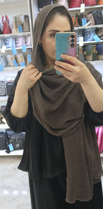 شال برشکا دورلمه نقره ای وارداتی منگوله دار