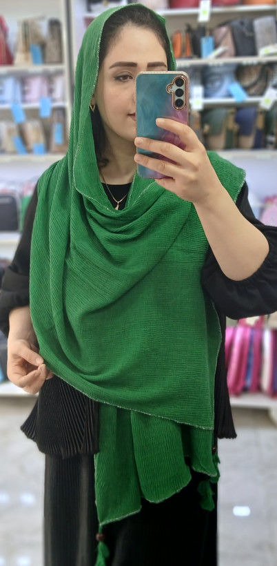 شال برشکا دورلمه نقره ای وارداتی منگوله دار