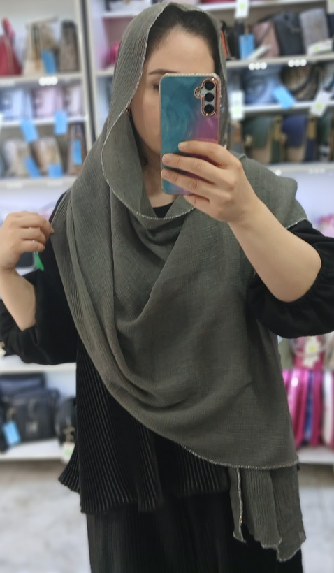 شال برشکا دورلمه نقره ای وارداتی منگوله دار
