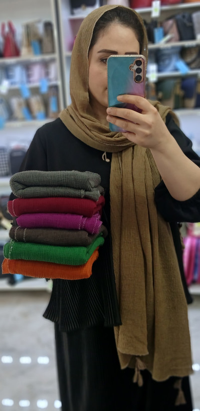 شال برشکا دورلمه نقره ای وارداتی منگوله دار