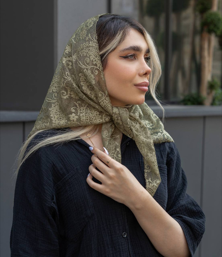 اسکارف تمام تورسه گوش شایندار رنگ سبز عرض ۹۰