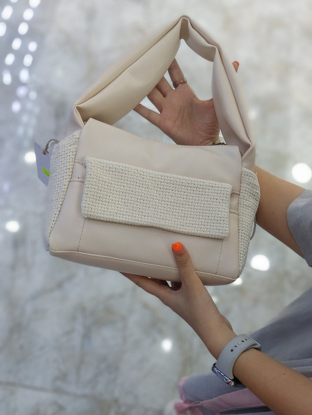 کیف ترکیبی چرم با کنف تک دسته