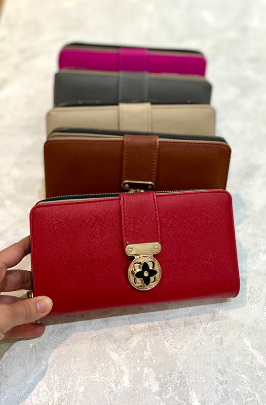 کیف پول دخترانه چرممصنوعی قفل گلدار