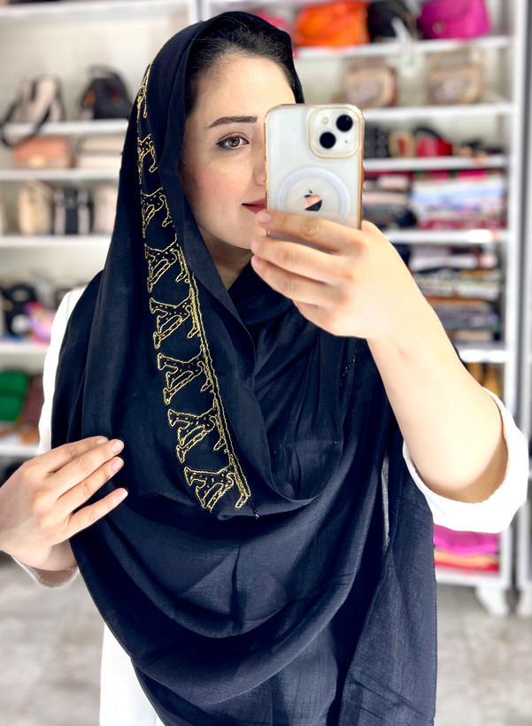 شال مجلسی ملیله دوزی وجواهر دوزی کار دست رنگ مشکی