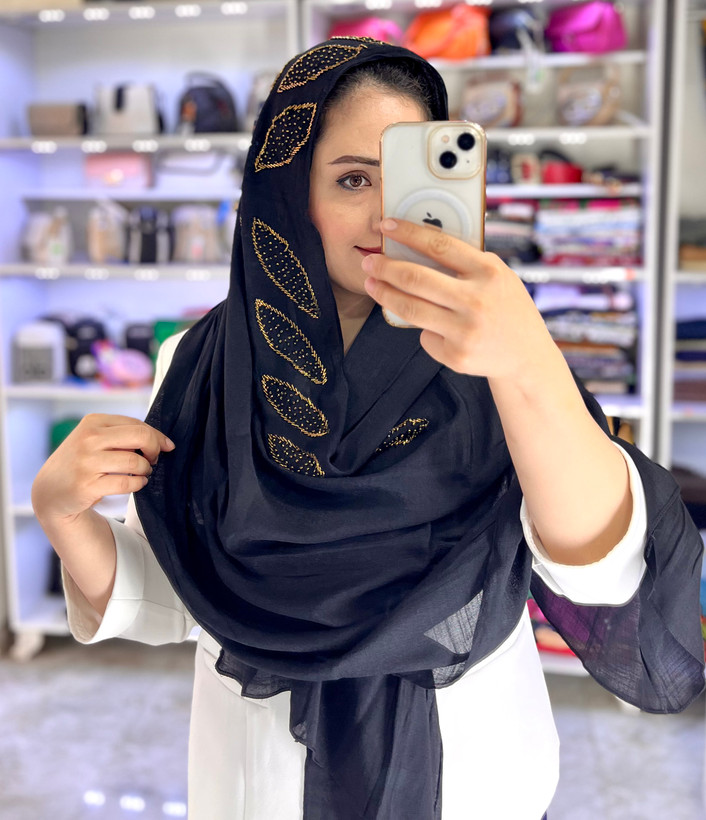 شال مجلسی ملیله دوزی وجواهر دوزی کار دست رنگ مشکی