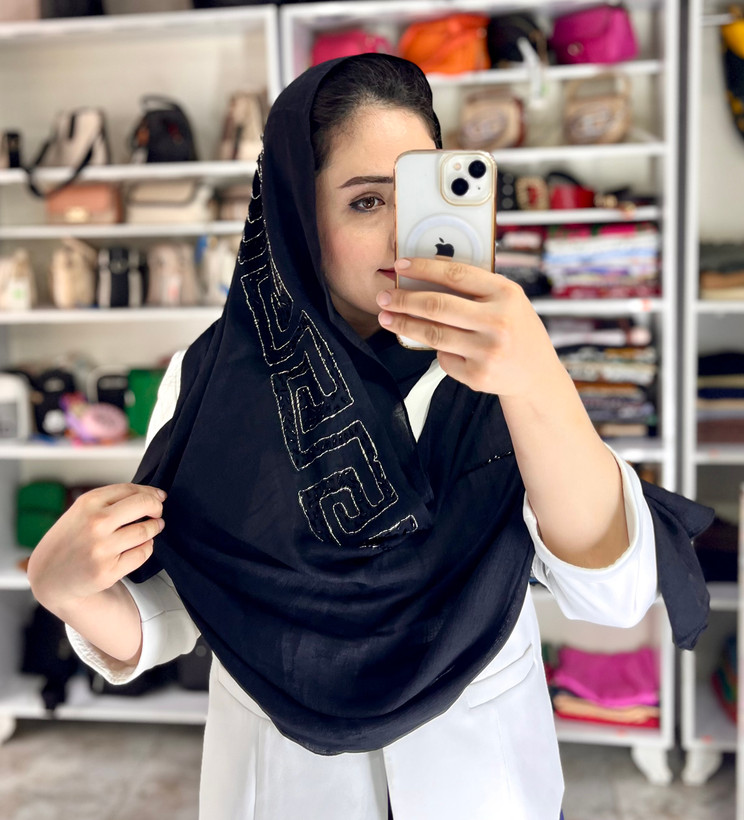 شال مجلسی ملیله دوزی وجواهر دوزی کار دست رنگ مشکی