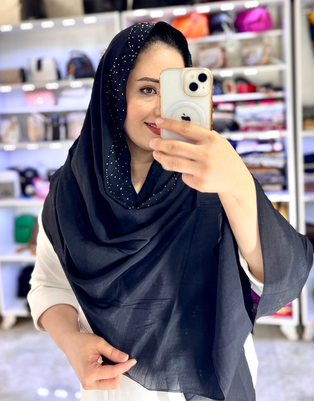 شال مجلسی ملیله دوزی وجواهر دوزی کار دست رنگ مشکی